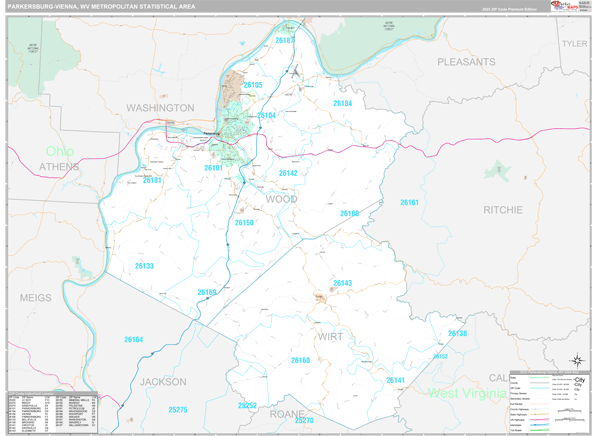 Parkersburg-Vienna, WV Metro Area Wall Map